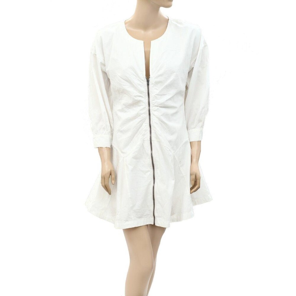 By Anthropologie Zipper Solid Mini Dress Flared Resort White Cotton S US6 264352